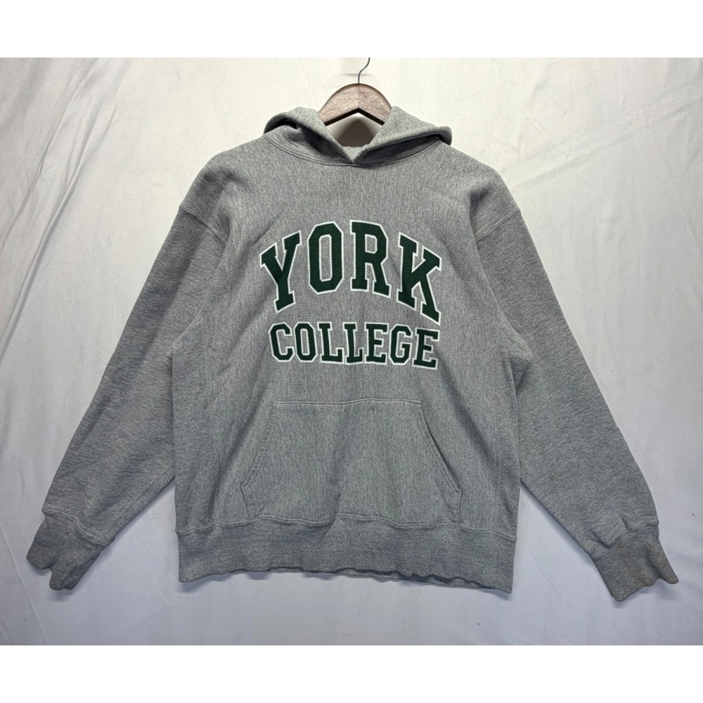 VTG The Cotton Exchange Hoodie Men Large Heather Gray York College Logo Pullover